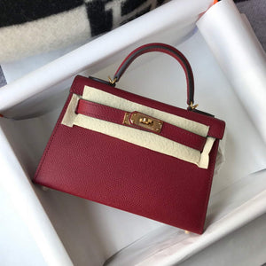 Hermes Kelly Bag Hermes 19CM Epsom Shoulder Mini Bag Wine red 20462 - Default Title - View 1