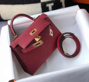 Hermes Kelly Bag Hermes 19CM Epsom Shoulder Mini Bag Wine red 20462 - Default Title - View 3