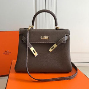 Hermes Kelly Danse 20317 Designer Tote Shoulder Strap Bag Dark Gray - luxibagsmall