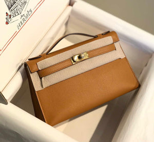 Hermes Kelly Pouchette Swift Leather clutch bag Gold H230276 - Default Title - View 1