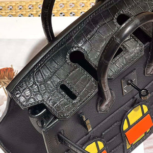 Hermes Mini Birkin Tote Bag Sac Faubourg Black Matte Alligator Black Hardware 20CM H28501 - Default Title - View 5