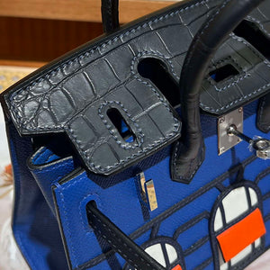 Hermes Mini Birkin Tote Bag Sac Faubourg Blue Matte Alligator Silver Hardware 20CM H28502 - Default Title - View 5