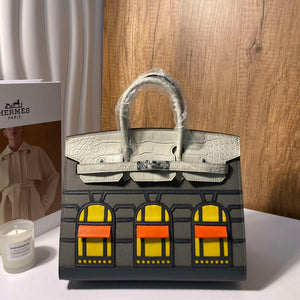 Hermes Mini Birkin Tote Bag Sac Faubourg Gray Matte Alligator Silver Hardware 20CM H28505 - Default Title - View 2
