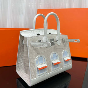 Hermes Mini Birkin Tote Bag Sac Faubourg White Matte Alligator Silver Hardware 20CM H28504 - Default Title - View 2