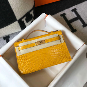 Hermes Mini Kelly Pouchette Crocodile Leather H230233 Yellow - Default Title - View 1