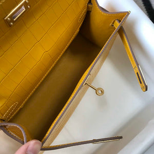 Hermes Mini Kelly Pouchette Crocodile Leather H230233 Yellow - Default Title - View 8