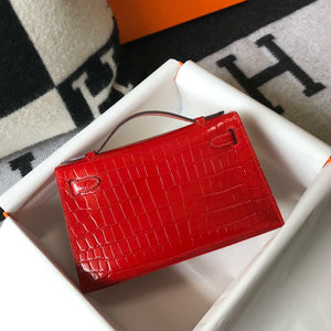 Hermes Mini Kelly Pouchette Crocodile Leather H230235 Red - Default Title - View 2