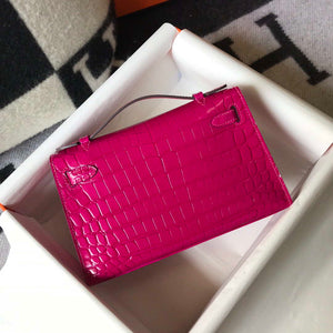 Hermes Mini Kelly Pouchette Crocodile Leather H230236 Rose Red - Default Title - View 2