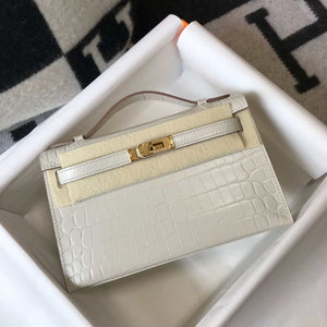 Hermes Mini Kelly Pouchette Crocodile Leather H230239 White - Default Title - View 1