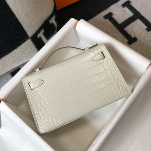 Hermes Mini Kelly Pouchette Crocodile Leather H230239 White - Default Title - View 2