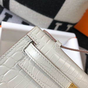 Hermes Mini Kelly Pouchette Crocodile Leather H230239 White - Default Title - View 7