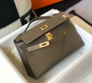 Hermes Mini Kelly Pouchette H230223 Epsom Leather Elephant Grey - Default Title - View 4