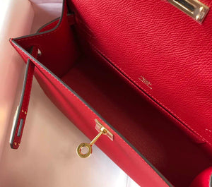 Hermes Mini Kelly Pouchette Epsom Leather H230227 Red - Default Title - View 9