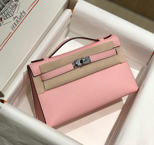Hermes Mini Kelly Pouchette Swift Leather clutch bag Silver H230252 - Default Title - View 1