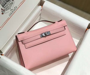 Hermes Mini Kelly Pouchette Swift Leather clutch bag Silver H230252 - Default Title - View 4