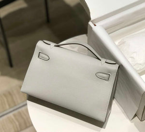 Hermes Kelly Pouchette Swift Leather clutch bag Silver H230259 - Default Title - View 2