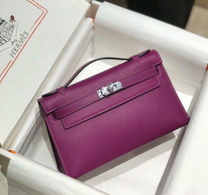 Hermes Kelly Pouchette Swift Leather clutch bag Silver H230261 - Default Title - View 4