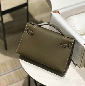 Hermes Kelly Pouchette Swift Leather clutch bag Silver H230262 - Default Title - View 2
