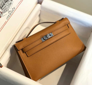 Hermes Kelly Pouchette Swift Leather clutch bag Silver H230264 - Default Title - View 2