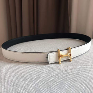 Hermes Women's Leather H Buckle Belt 24MM 19023 White - luxibagsmall