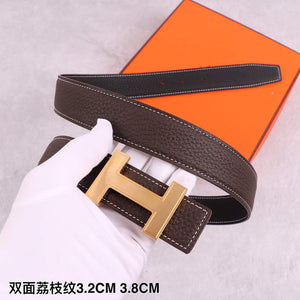 Hermes Women's Leather H Buckle Belt 32MM 19032 Brown - luxibagsmall
