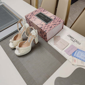 Jimmy Choo Sacaria Platform 120 White Satin Platform Sandals with All-Over Pearl Embellishment - Fmale-Euro 35=US 4 / 85mm - View 2