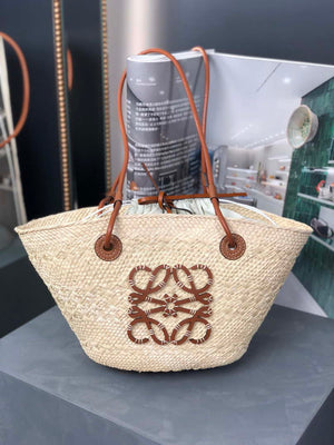 Loewe 169470054 LOEWE x Paula's Ibiza Anagram Small Basket Bag in Iraca Palm with Leather Handles Tan - Default Title - View 2