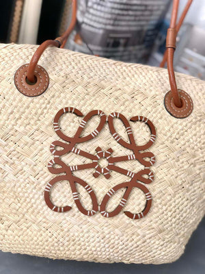 Loewe 169470054 LOEWE x Paula's Ibiza Anagram Small Basket Bag in Iraca Palm with Leather Handles Tan - Default Title - View 3