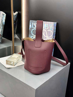 Loewe AANBBBMX01 Mini Pebble Bucket Bag in mellow calfskin Dark Burgundy - Default Title - View 2