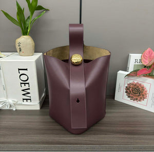 Loewe AANBBBWX01 Medium Pebble Bucket bag in mellow calfskin Wine Red - Default Title - View 1