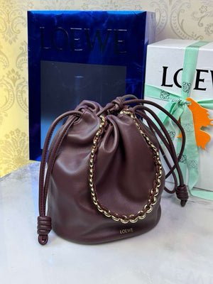Loewe Flamenco Purse Bucket Bag L9003 in mellow nappa lambskin A411FPBX02 Wine Red - Default Title - View 2