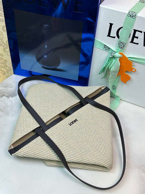 Loewe Medium Puzzle Fold tote in Linen embroidery A657G50X01 Beige - Default Title - View 5