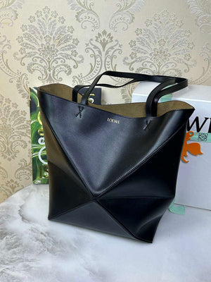 Loewe Medium Puzzle Fold tote in shiny calfskin A657G50X01 Black - Default Title - View 1