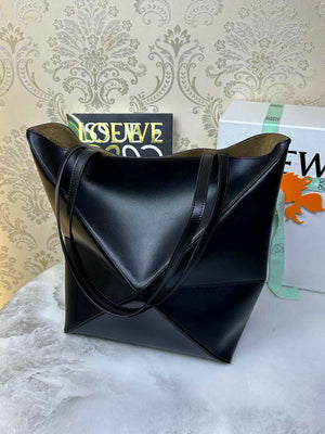 Loewe Medium Puzzle Fold tote in shiny calfskin A657G50X01 Black - Default Title - View 3