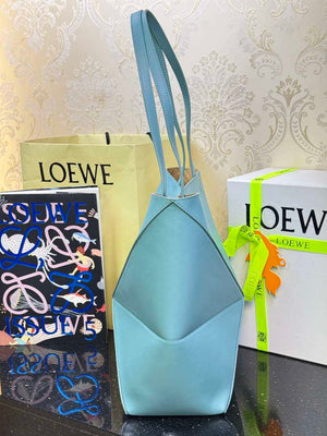 Loewe Medium Puzzle Fold tote in shiny calfskin A657G50X01 Lake Blue - Default Title - View 2