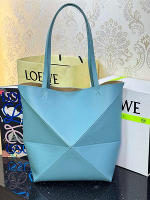 Loewe Medium Puzzle Fold tote in shiny calfskin A657G50X01 Lake Blue - Default Title - View 3