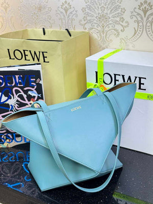 Loewe Medium Puzzle Fold tote in shiny calfskin A657G50X01 Lake Blue - Default Title - View 4