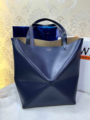 Loewe Medium Puzzle Fold tote in shiny calfskin A657G50X01 Navy Blue - Default Title - View 2