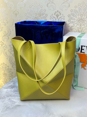 Loewe Medium Puzzle Fold tote in shiny calfskin A657G50X01 Yellow - Default Title - View 3