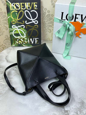Loewe Mini Puzzle Fold tote in shiny calfskin A657V25X01 Black - Default Title - View 7