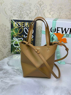 Loewe Mini Puzzle Fold tote in shiny calfskin A657V25X01 Brown - Default Title - View 3
