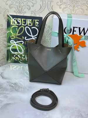 Loewe Mini Puzzle Fold tote in shiny calfskin A657V25X01 Dark Green - Default Title - View 1
