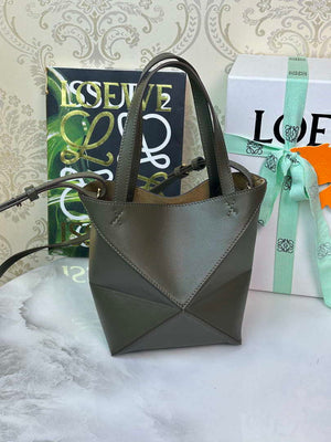 Loewe Mini Puzzle Fold tote in shiny calfskin A657V25X01 Dark Green - Default Title - View 3