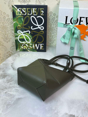 Loewe Mini Puzzle Fold tote in shiny calfskin A657V25X01 Dark Green - Default Title - View 4