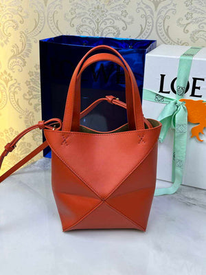 Loewe Mini Puzzle Fold tote in shiny calfskin A657V25X01 Orange Red - Default Title - View 3