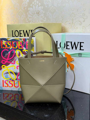 Loewe Mini Puzzle Fold tote in shiny calfskin A657V25X01 Green - Default Title - View 1