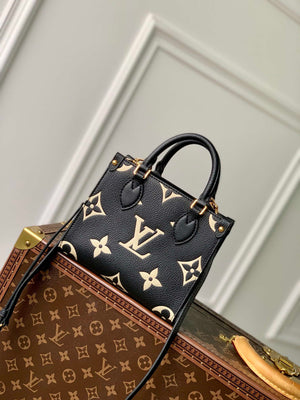 Louis Vuitton LV M47054 OnTheGo BB Handbag Bicolor Monogram Empreinte Leather Black - Default Title - View 1