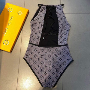Louis Vuitton Women's Glittery Monogram Jersey One-Piece Swimsuit 1A8R8O Grey - luxibagsmall