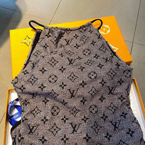Louis Vuitton Women's Glittery Monogram Jersey One-Piece Swimsuit 1A8R8O Grey - luxibagsmall