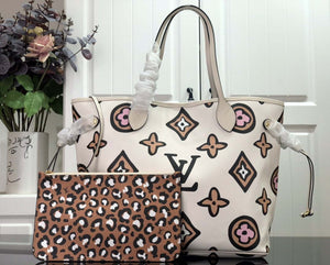 LV M45819 Louis Vuitton Neverfull MM Monogram Bag M45818 Creme - Default Title - View 1